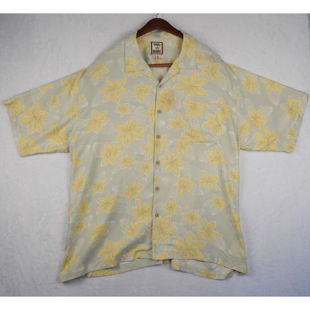 Tommy Bahama Mens XXL Silk Floral Camp Shirt Yellow Tropical Button Up